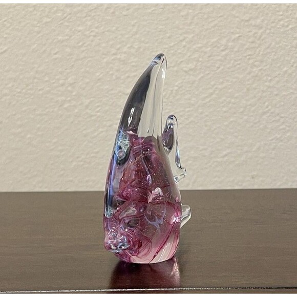 Art Glass Angel Fish Hand Blown Murano Style Paperweight Figurine Pink Swirls - Picture 4 of 8